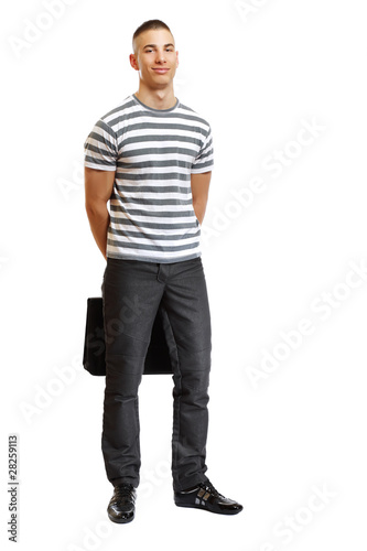 young handsome fashion man with suitcase