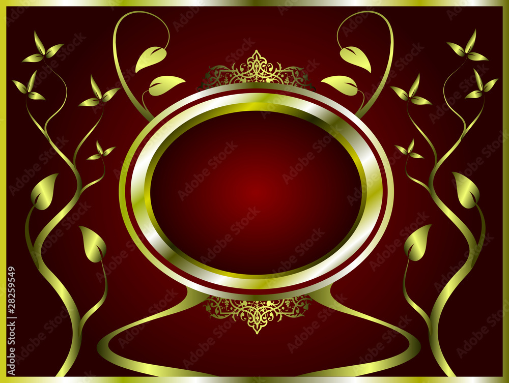 Abstract Gold and deep red Floral Background