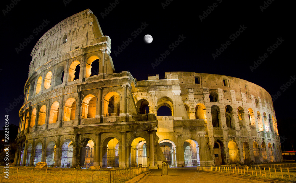 Rome, Italy - Night View of Colosseum