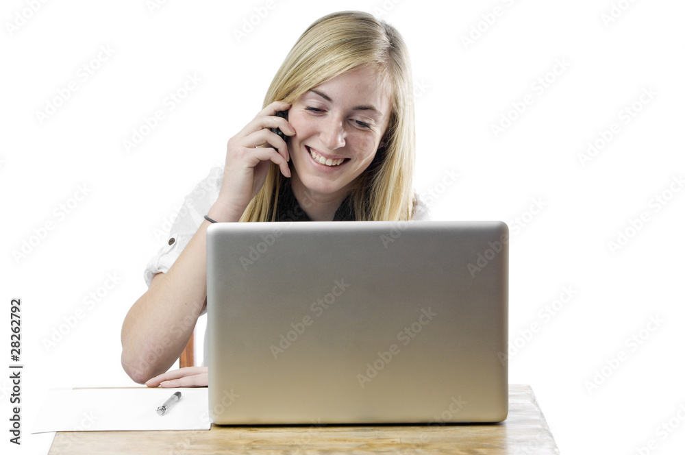 Teenage girl with laptop computer and mobile phone Teenage girl with laptop computer and mobile phone