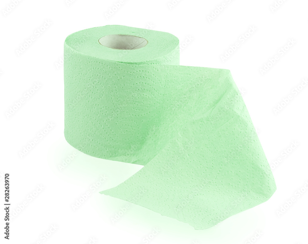 Green toilet roll with perforations over white Green toilet roll with perforations over white