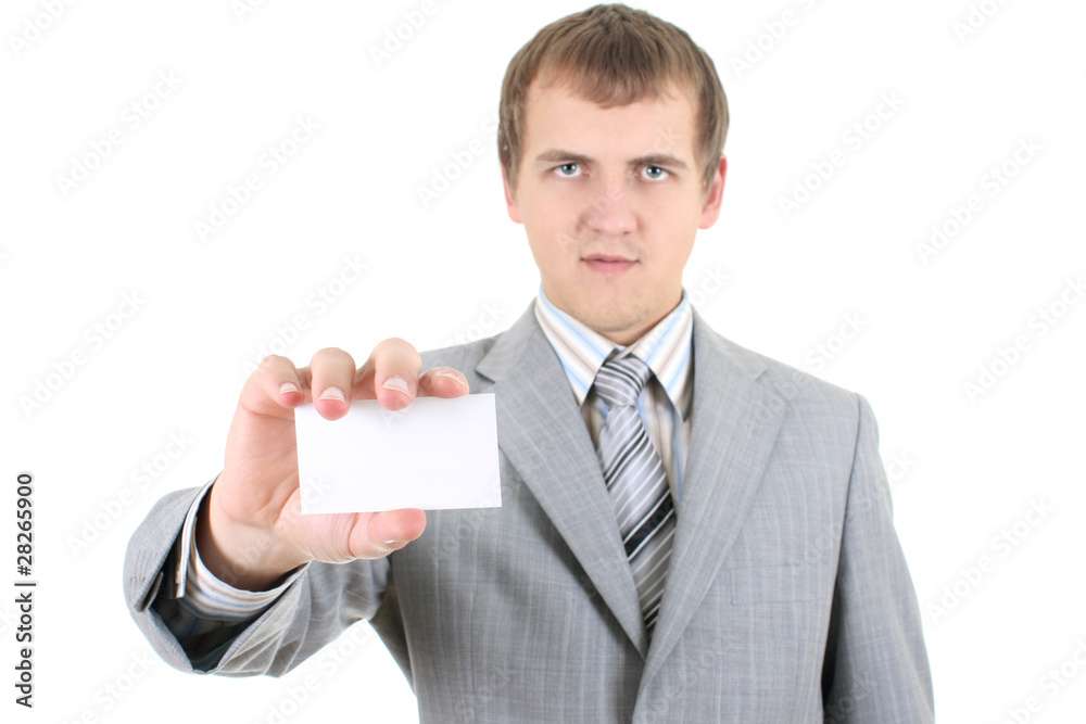 Young businessman showing a blank business card Young businessman showing a blank business card