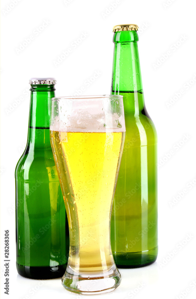 Bottle of beer and mug isolated on white Bottle of beer and mug isolated on white