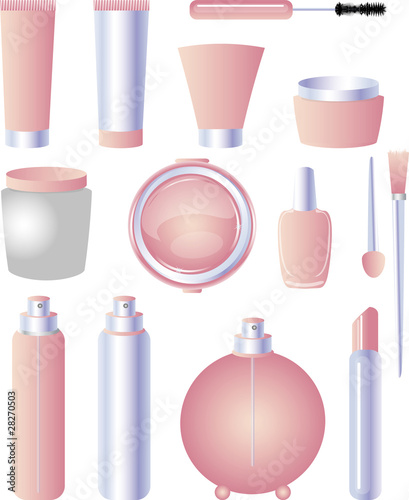 Cosmetic body, set of bottles and packaging of the cream, make up, perfume.