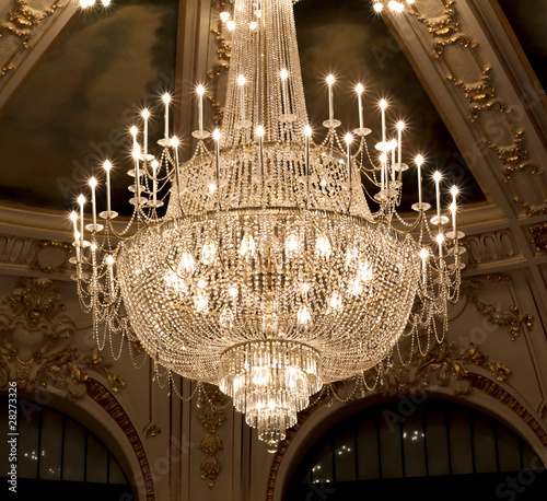 vintage crystal lamp inside theater