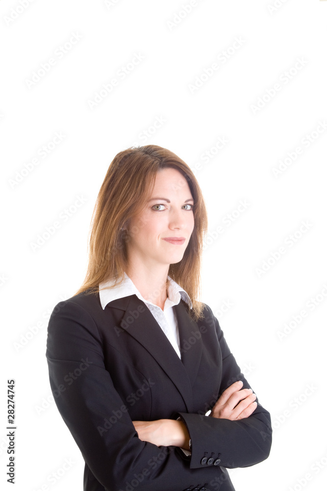 Confident Caucasian Business Woman Isolated White Arms Crossed