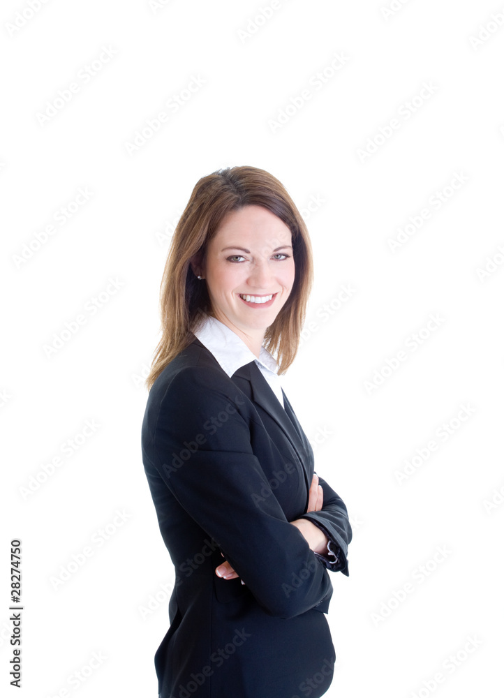 Smiling Confident Caucasian Business Woman Suit, Arms Crossed Smiling Confident Caucasian Business Woman Suit, Arms Crossed