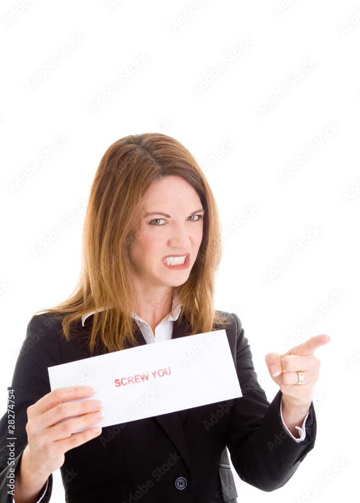 Angry Caucasian Woman Holding Sign Grimacing and Pointing White Angry Caucasian Woman Holding Sign Grimacing and Pointing White