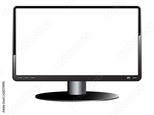 Computer Monitor with blank white screen. Isolated on white back