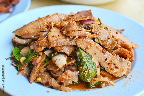 thai spicy pork salad closeup