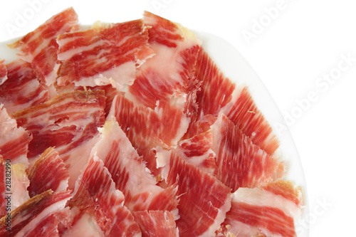 jabugo ham plate isolated on white
