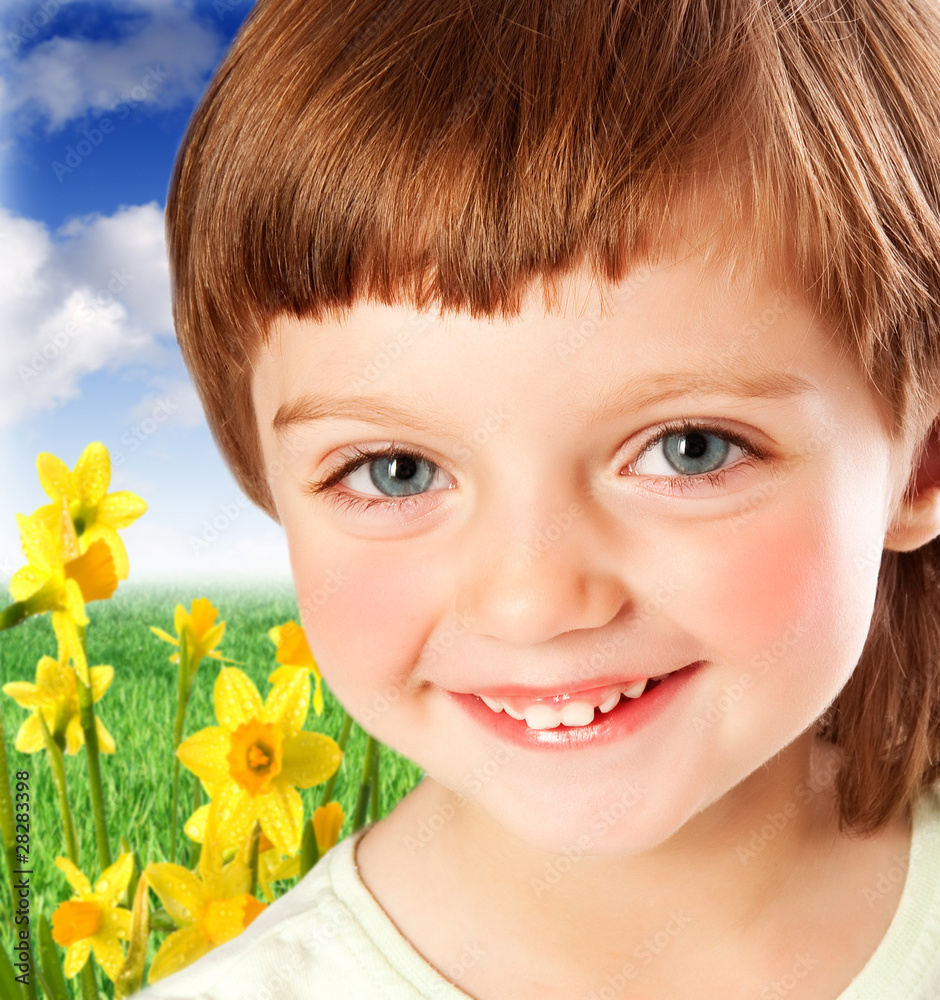 little girl four years old - spring garden little girl four years old - spring garden