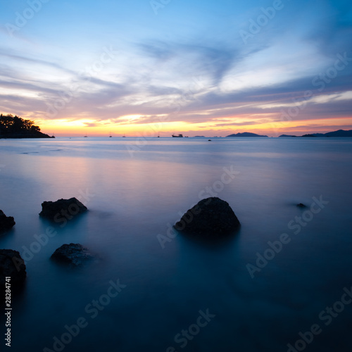 Sunset Long Exposure Ocean Rocks