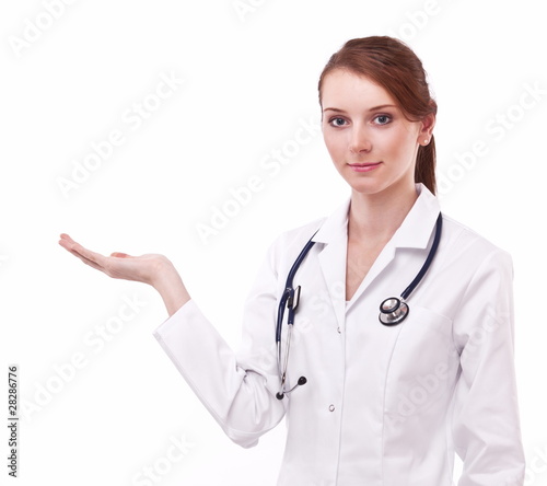 Positive doctor shows empty hand.