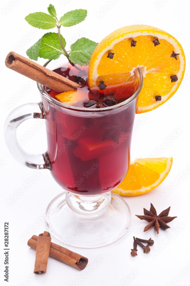 glass of mulled wine on a white background glass of mulled wine on a white background