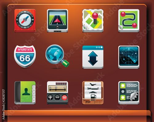 GPS navigation. Mobile devices apps/services icons. Part 1 of 12