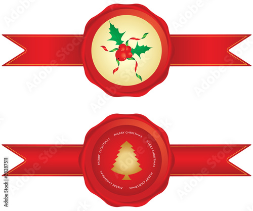 Special red ribbon with Christmas decoration