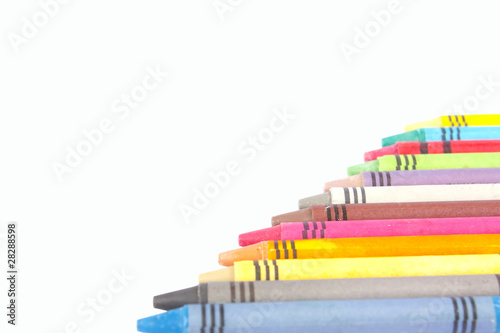 Colored wax pencils isolated on white with clipping path