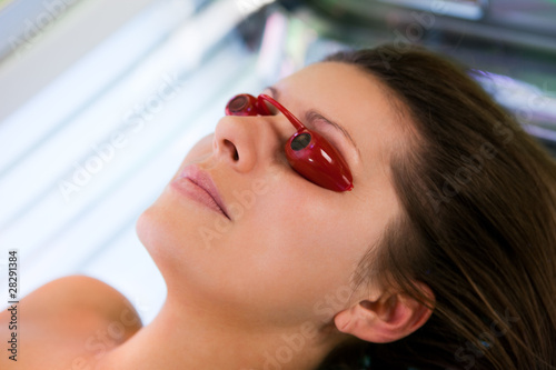 Close-up of young women in solarium