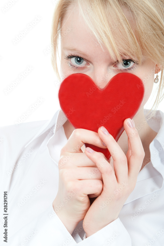 Beautiful young blond girl with heart Beautiful young blond girl with heart