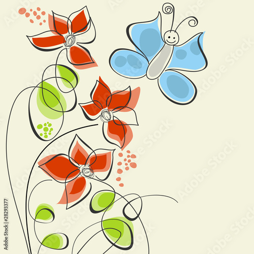 Cute flowers and butterfly