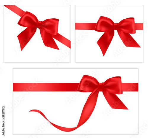 Vector illustration. Collection of red gift bows with ribbons.