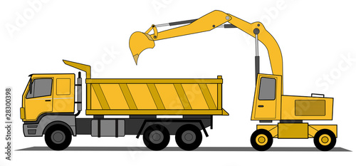 Hydraulic shovel and lorry vector
