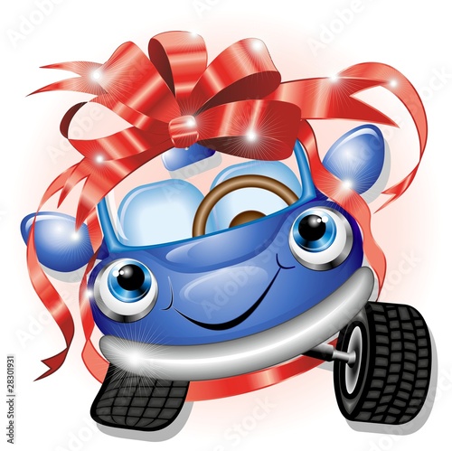 Automobile Cartoon con Fiocco-Cartoon Car Gift