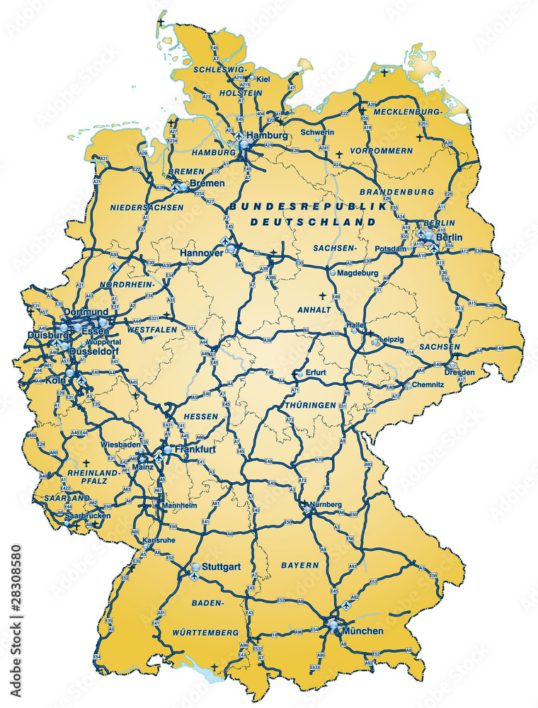 Fototapeta premium Deutschland mit Autobahnen als Vektordatei