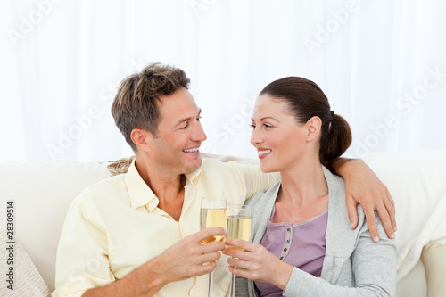 Cute couple drinking champagne while relaxing on the sofa © WavebreakMediaMicro