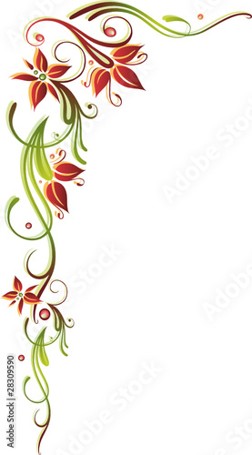Ranke, flora, filigran, Blumen, Blüten, rot, orange, grün