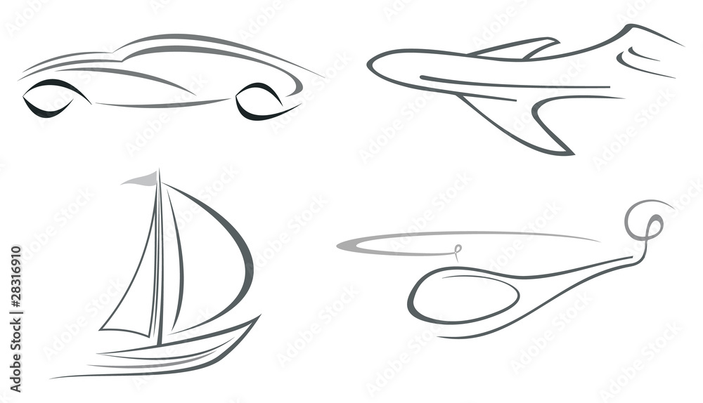 Airplane, helicopter, car and yacht Airplane, helicopter, car and yacht
