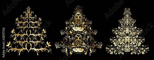 Set of gold vector christmas trees