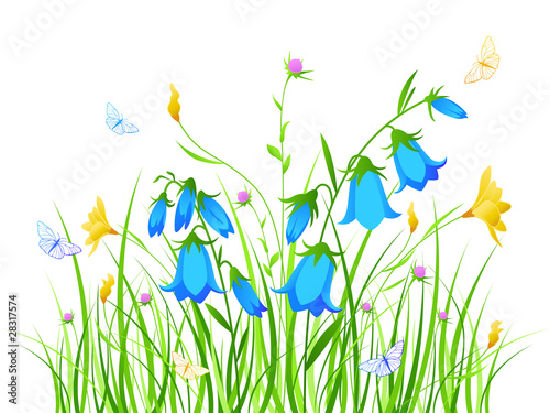 floral background with blue and yellow flowers