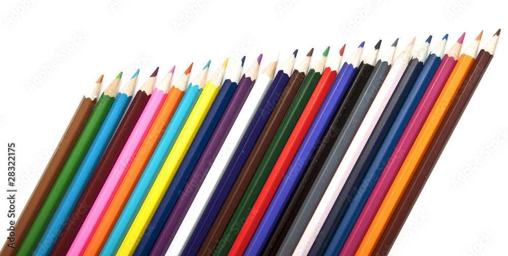 colored pencils, isolated on the white background.