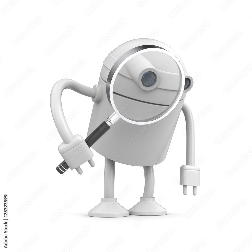 Robot with magnify glass Robot with magnify glass