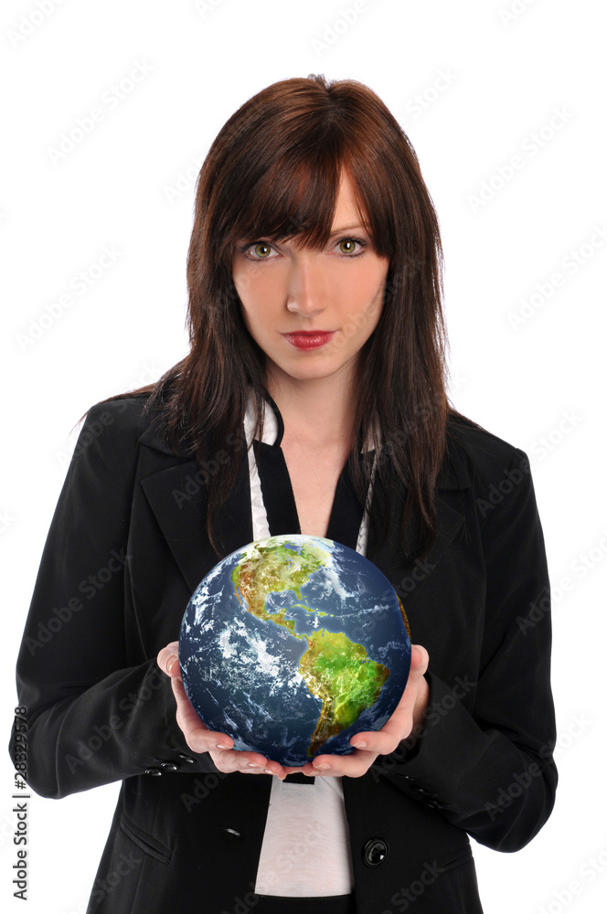 Young businesswoman holding the earth Young businesswoman holding the earth