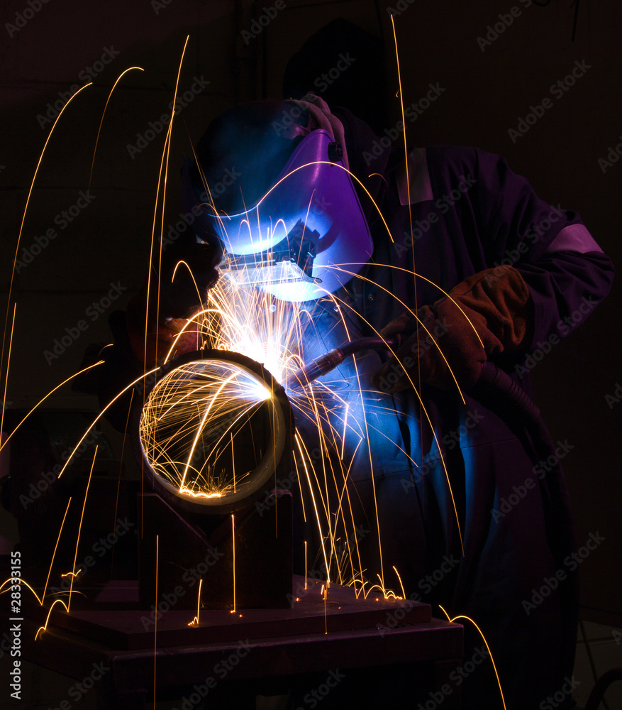 MIG welding steel pipe - obrazy, fototapety, plakaty 