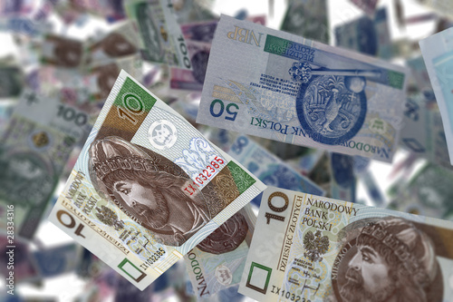 Polskie Banknoty Spadające banknoty - deszcz pieniędzy