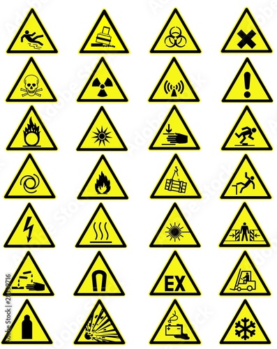 Yellow warning signs collection