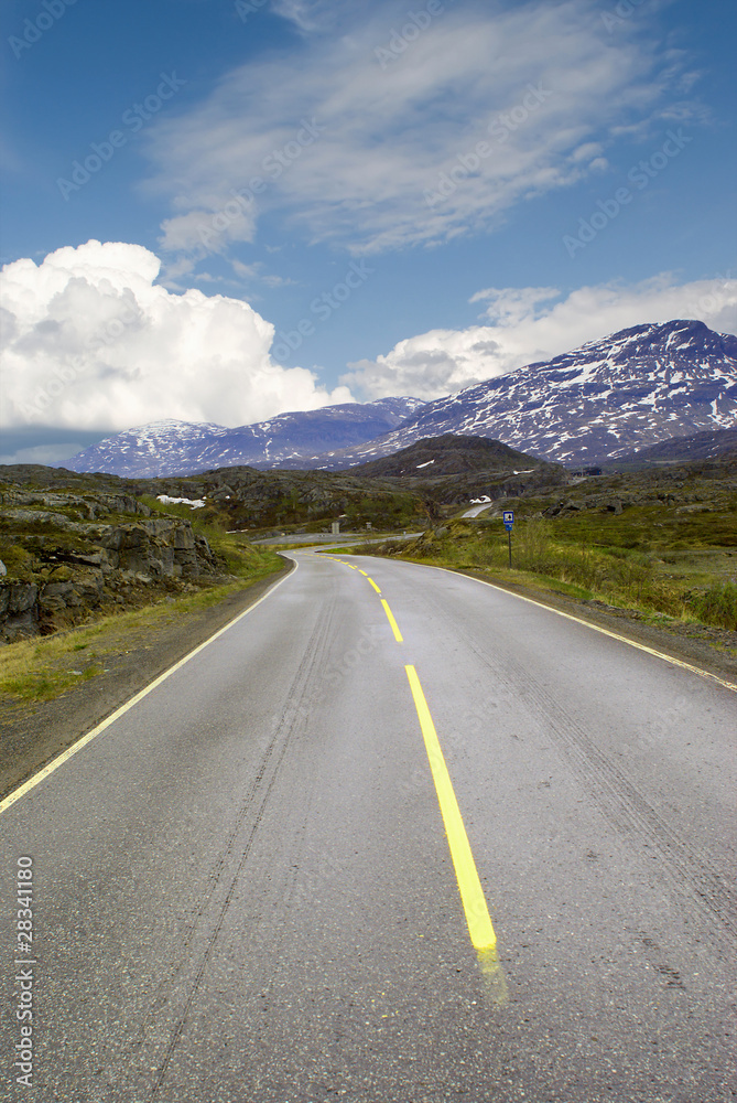 Road to mountains of Norway over pass Bjornfild