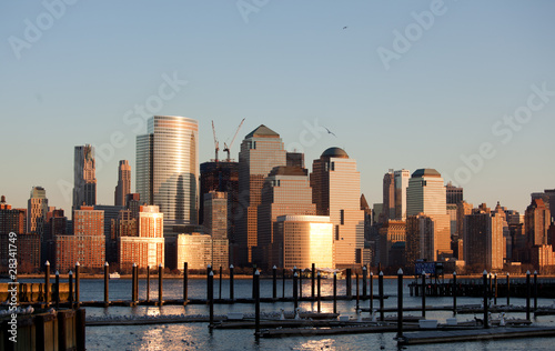 Manhattan Financial District at sunset from Jersey