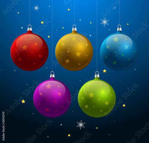 Blue christmas new year background with shiny Christmas balls