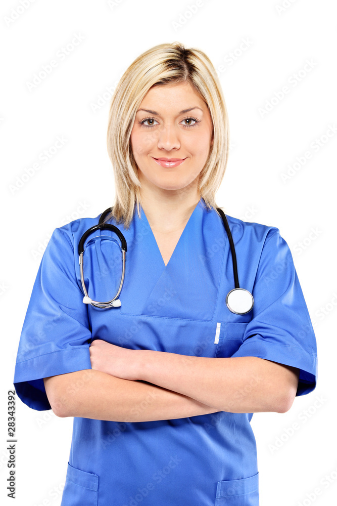 A portrait of a confident female doctor with stethoscope A portrait of a confident female doctor with stethoscope