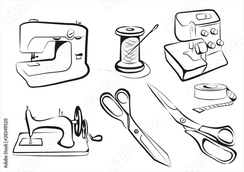 sewing set concept illustration sketch in black lines