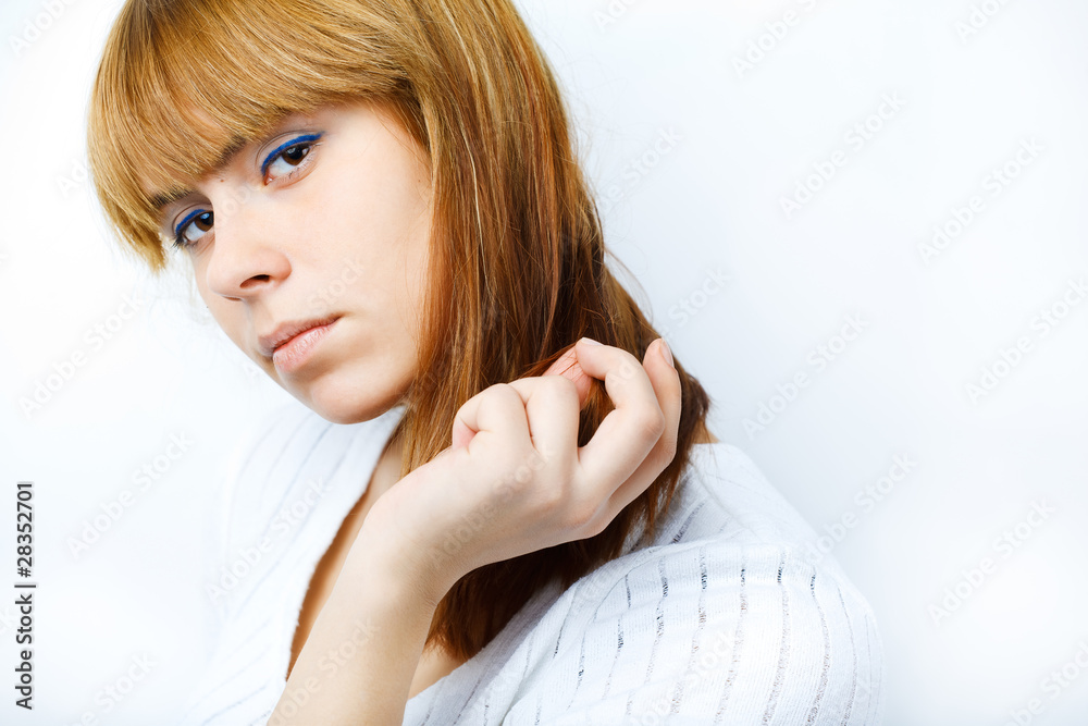 Portrait of a beautiful female model on white background Portrait of a beautiful female model on white background