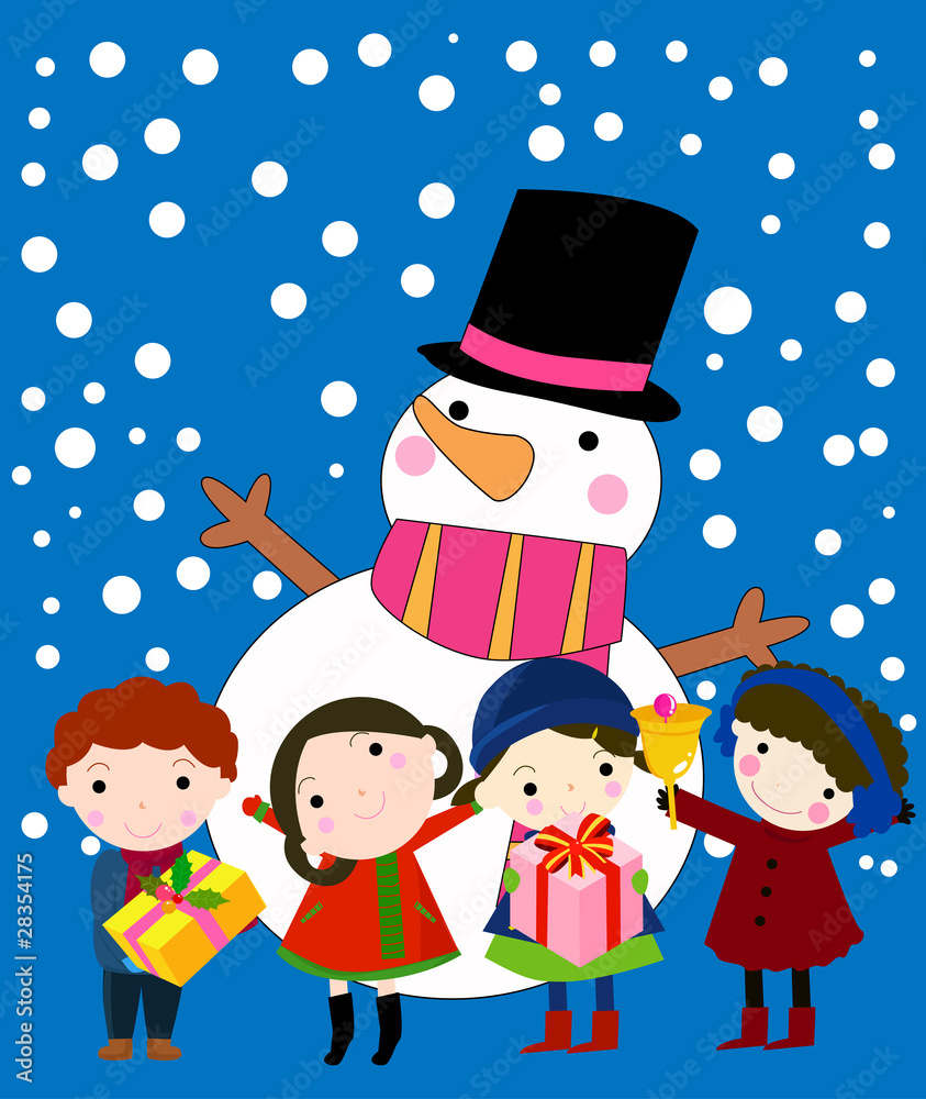 kids with Snowman
