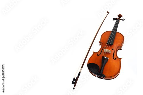 Violin with fiddlestick isolated on white