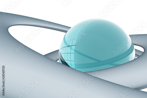 abstract glass sphere surrounded by lines on white