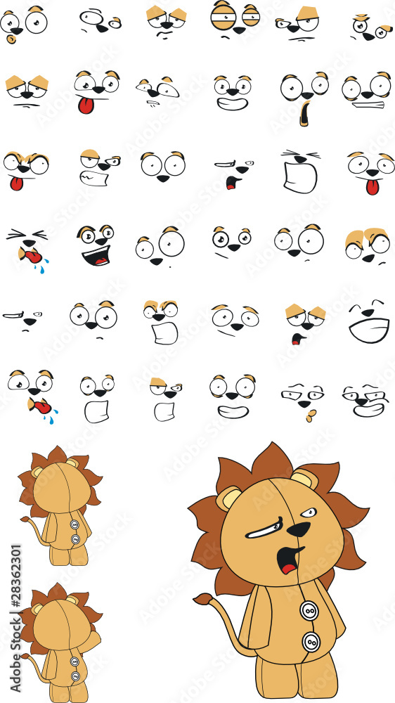 Fototapeta premium lion plush cartoon kawaii expression set in vector format